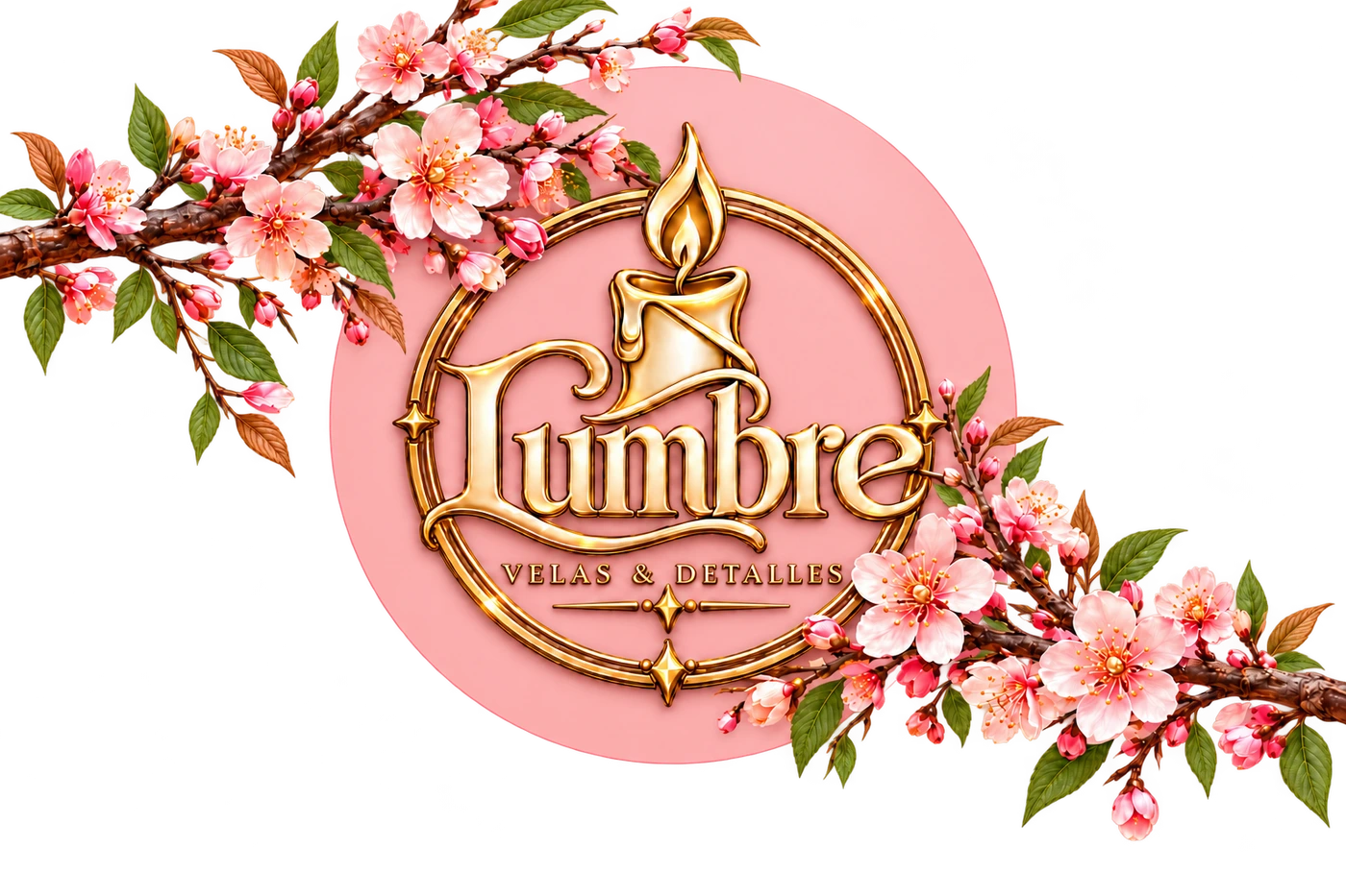 Lumbre · Velas y Detalles, emblema dorado con una vela